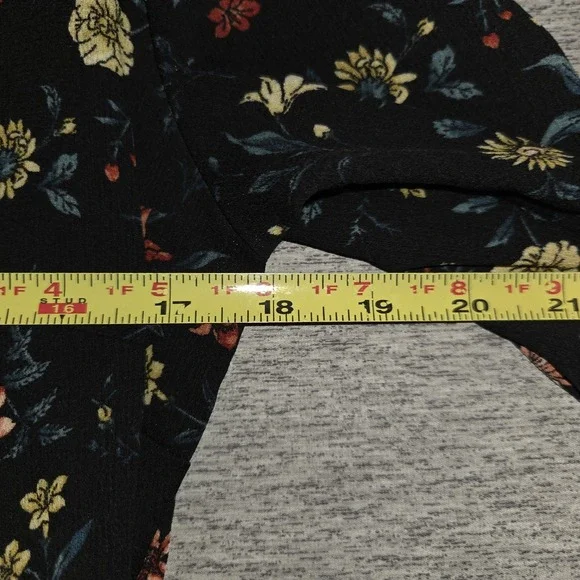 Xhilaration Black Floral Ruffle Dress Women's Medium Keyhole Neck Flared Sleeve - Picture 6 of 10